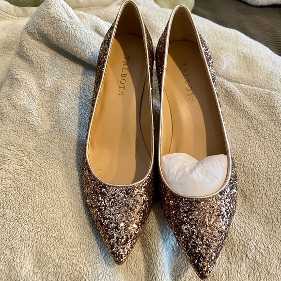 Talbots Shoes - Talbots Gold Pointy Toe, Sparkly Heels, Size 7
